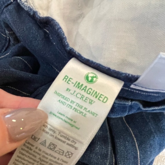 J Crew wide pin stripe paper bag baggy jean denim gathered waist zipper closure - Picture 8 of 12